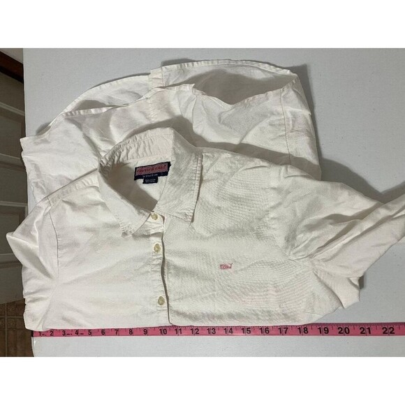 Vineyard Vines White Dress Shirt Button Down Pink Whale Shep Ian Size 10 Medium - Picture 8 of 9